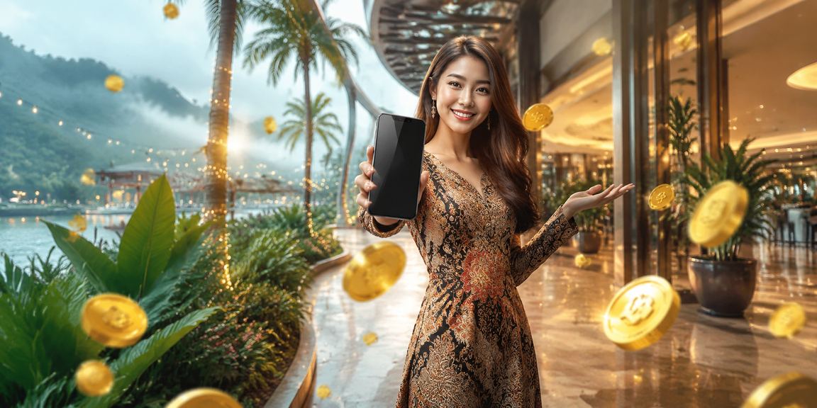 Aplikasi kasino Langkawi dengan motif batik Malaysia di skrin mudah alih